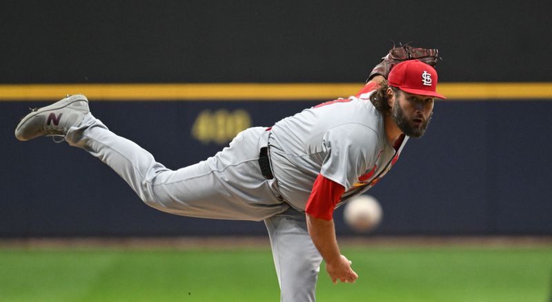 May 10, 2024; Milwaukee, Wisconsin, USA; St. Louis Cardinals pitcher Lance Lynn (31) delivers a pitch against the Milwaukee Brewers in the first inning at American Family Field. Mandatory Credit: Michael McLoone-USA TODAY Sports