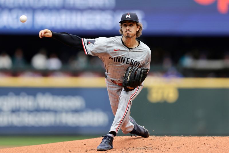 Jun 30, 2024; Seattle, Washington, USA; Minnesota Twins starting pitcher Joe Ryan (41) throws against the Seattle Mariners during the first inning at T-Mobile Park. Mandatory Credit: John Froschauer-USA TODAY Sports