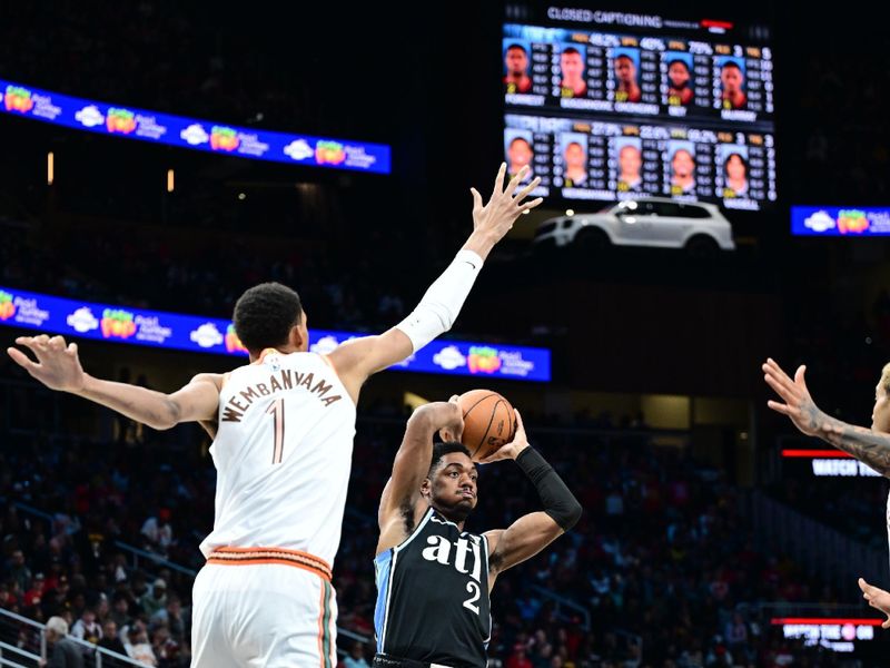 ATLANTA, GA - JANUARY 15: Trent Forrest #2 of the Atlanta Hawks handles the ball during the game against the San Antonio Spurs on January 15, 2024 at State Farm Arena in Atlanta, Georgia.  NOTE TO USER: User expressly acknowledges and agrees that, by downloading and/or using this Photograph, user is consenting to the terms and conditions of the Getty Images License Agreement. Mandatory Copyright Notice: Copyright 2024 NBAE (Photo by Adam Hagy/NBAE via Getty Images)