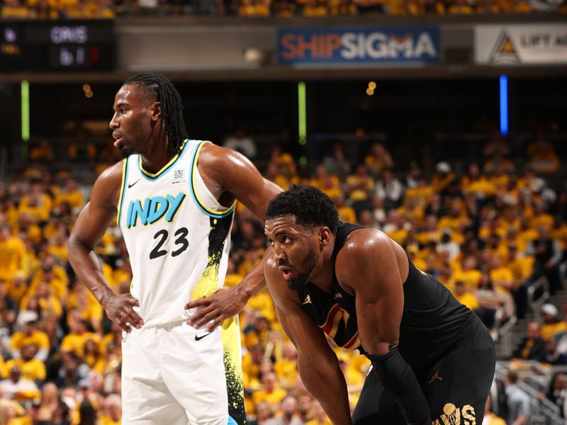 INDIANAPOLIS, IN - MAY 9: Donovan Mitchell #45 of the Cleveland Cavaliers looks on during the game during Round 2 Game 3 on May 9, 2025 at Gainbridge Fieldhouse in Indianapolis, Indiana. NOTE TO USER: User expressly acknowledges and agrees that, by downloading and or using this Photograph, user is consenting to the terms and conditions of the Getty Images License Agreement. Mandatory Copyright Notice: Copyright 2025 NBAE (Photo by Joe Murphy/NBAE via Getty Images)