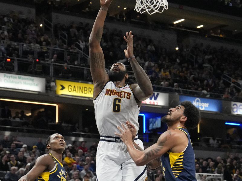 INDIANAPOLIS, IN - JANUARY 23: DeAndre Jordan #6 of the Denver Nuggets drives to the basket during the game against the Indiana Pacers on January 23, 2024 at Gainbridge Fieldhouse in Indianapolis, Indiana. NOTE TO USER: User expressly acknowledges and agrees that, by downloading and or using this Photograph, user is consenting to the terms and conditions of the Getty Images License Agreement. Mandatory Copyright Notice: Copyright 2024 NBAE (Photo by AJ Mast/NBAE via Getty Images)