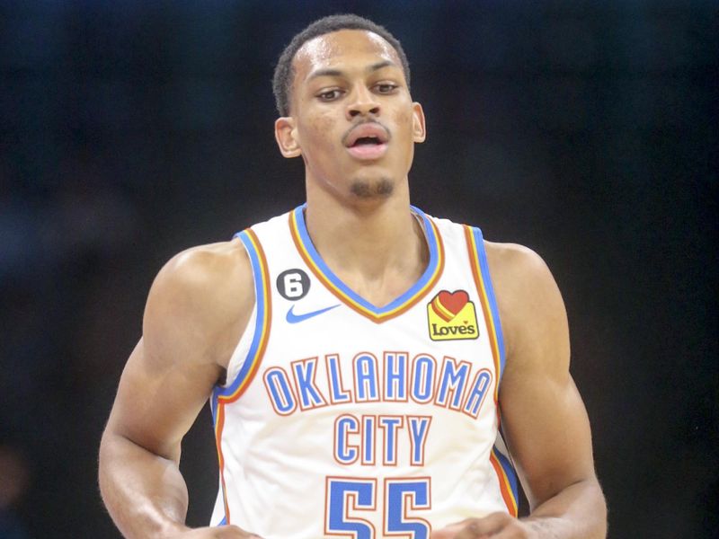 OKLAHOMA CITY, OKLAHOMA - OCTOBER 06: Darius Bazley #55 of the Oklahoma City Thunder against the Adelaide 36ers at Paycom Center on October 06, 2022 in Oklahoma City, Oklahoma. (Photo by Ian Maule/Getty Images)