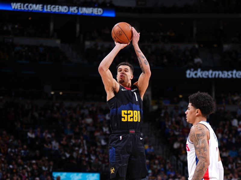 DENVER, CO - JANUARY 7: Michael Porter Jr. #1 of the Denver Nuggets shoots the ball during the game against the Detroit Pistons on January 7, 2024 at the Ball Arena in Denver, Colorado. NOTE TO USER: User expressly acknowledges and agrees that, by downloading and/or using this Photograph, user is consenting to the terms and conditions of the Getty Images License Agreement. Mandatory Copyright Notice: Copyright 2024 NBAE (Photo by Garrett Ellwood/NBAE via Getty Images)