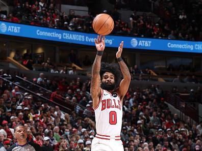 CHICAGO, IL - DECEMBER 28: Coby White #0 of the Chicago Bulls shoots a three point basket during the game against the Indiana Pacers on December 28, 2023 at United Center in Chicago, Illinois. NOTE TO USER: User expressly acknowledges and agrees that, by downloading and or using this photograph, User is consenting to the terms and conditions of the Getty Images License Agreement. Mandatory Copyright Notice: Copyright 2023 NBAE (Photo by Jeff Haynes/NBAE via Getty Images)