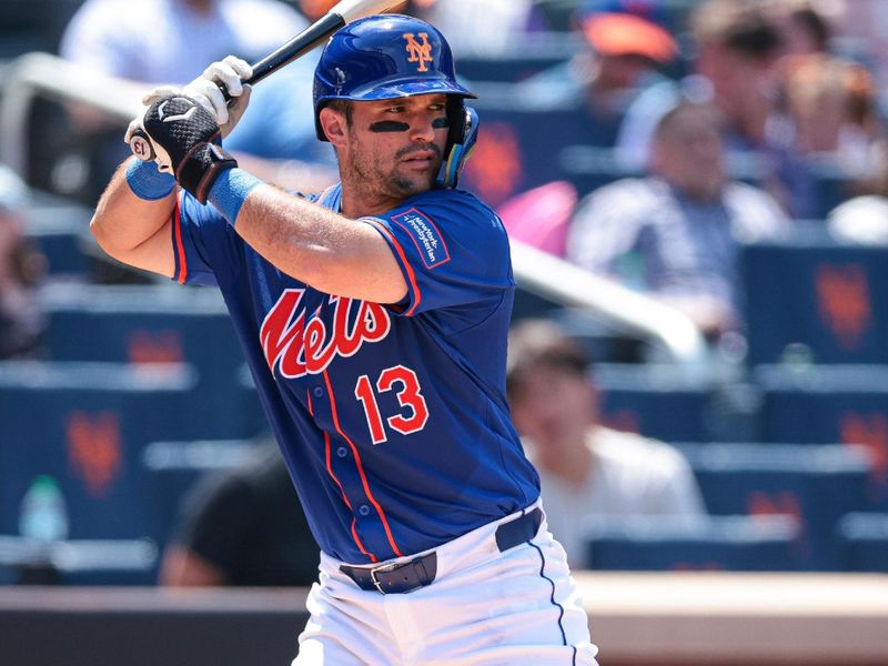 Jun 2, 2024; New York City, New York, USA; New York Mets catcher Luis Torrens (13) at bat during the third inning against the Arizona Diamondbacks at Citi Field. Mandatory Credit: Vincent Carchietta-USA TODAY Sports