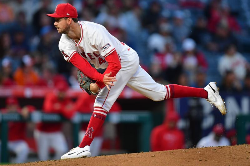 Apr 23, 2024; Anaheim, California, USA; Los Angeles Angels pitcher Griffin Canning (47) throws against the Baltimore Orioles during the fourth inning at Angel Stadium. Mandatory Credit: Gary A. Vasquez-USA TODAY Sports