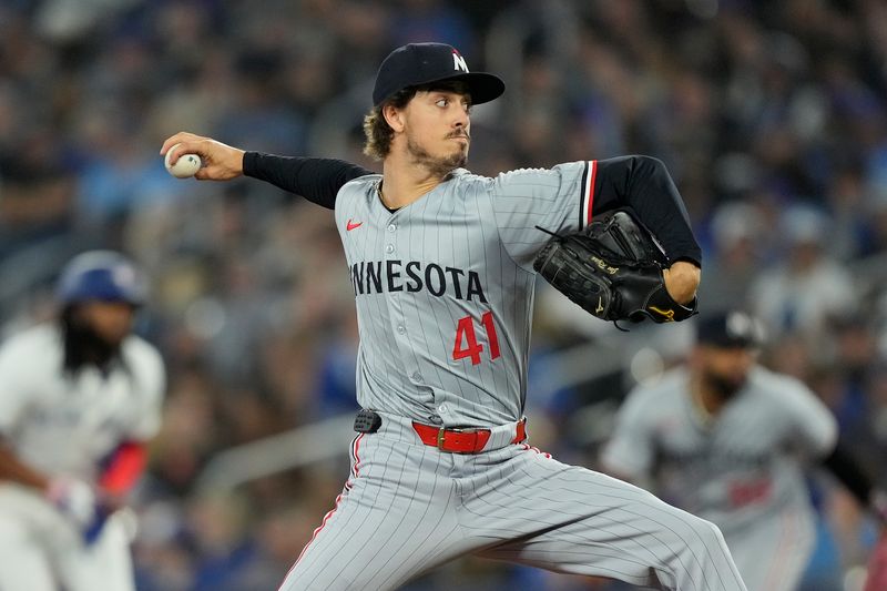 May 10, 2024; Toronto, Ontario, CAN; Minnesota Twins starting pitcher Joe Ryan (41) pitches to the Toronto Blue Jays during the fourth inning at Rogers Centre. Mandatory Credit: John E. Sokolowski-USA TODAY Sports