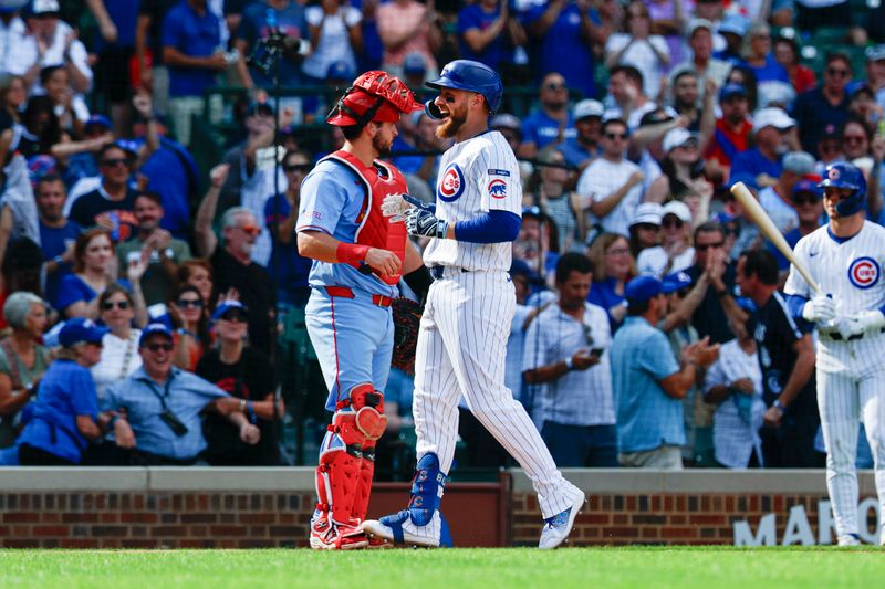 Sep 27, 2025; Chicago, Illinois, USA; Chicago Cubs first baseman Michael Busch (29) crosses home plate after hitting a two-run home run against the St. Louis Cardinals during the fifth inning at Wrigley Field. Mandatory Credit: Kamil Krzaczynski-Imagn Images