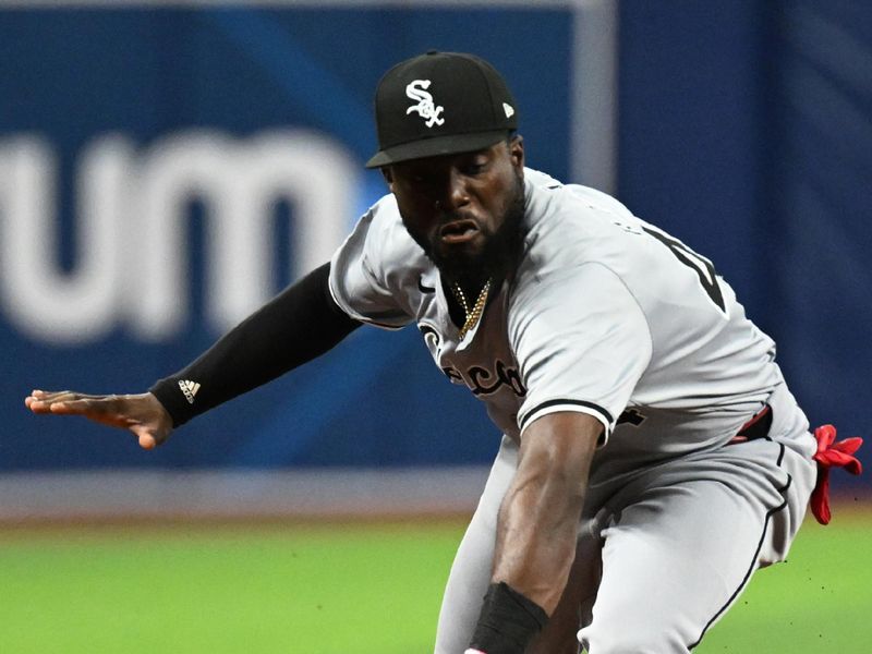 May 7, 2024; St. Petersburg, Florida, USA; Chicago White Sox third baseman Bryan Ramos (44) fields a ground ball in the seventh inning against the Tampa Bay Rays at Tropicana Field. Mandatory Credit: Jonathan Dyer-USA TODAY Sports