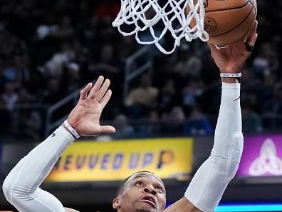 INDIANAPOLIS, INDIANA - DECEMBER 18: Russell Westbrook #0 of the Los Angeles Clippers attempts a layup in the third quarter against the Indiana Pacers at Gainbridge Fieldhouse on December 18, 2023 in Indianapolis, Indiana. NOTE TO USER: User expressly acknowledges and agrees that, by downloading and or using this photograph, User is consenting to the terms and conditions of the Getty Images License Agreement. (Photo by Dylan Buell/Getty Images)