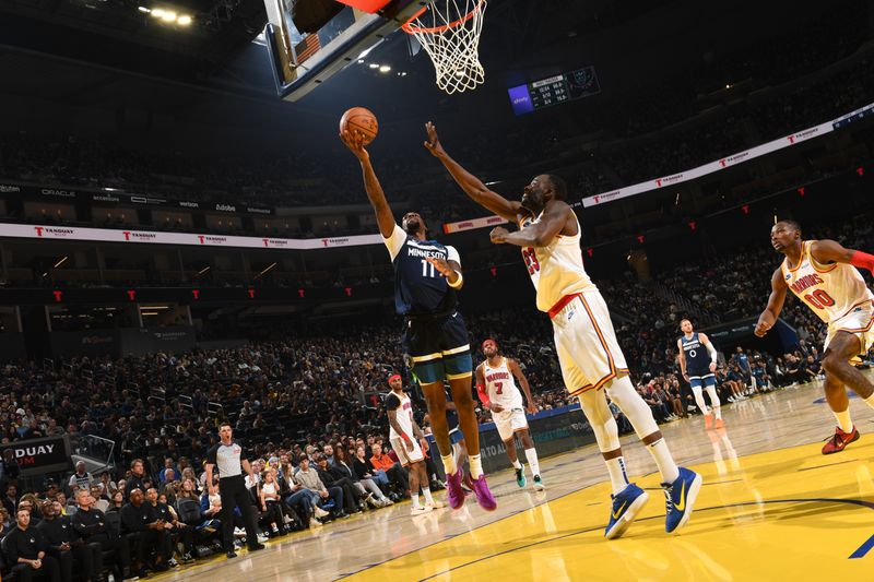 SAN FRANCISCO, CA - DECEMBER 8: Naz Reid #11 of the Minnesota Timberwolves shoots the ball during the game against the Golden State Warriors during a regular season game on December 8, 2024 at Chase Center in San Francisco, California. NOTE TO USER: User expressly acknowledges and agrees that, by downloading and or using this photograph, user is consenting to the terms and conditions of Getty Images License Agreement. Mandatory Copyright Notice: Copyright 2024 NBAE (Photo by Noah Graham/NBAE via Getty Images)