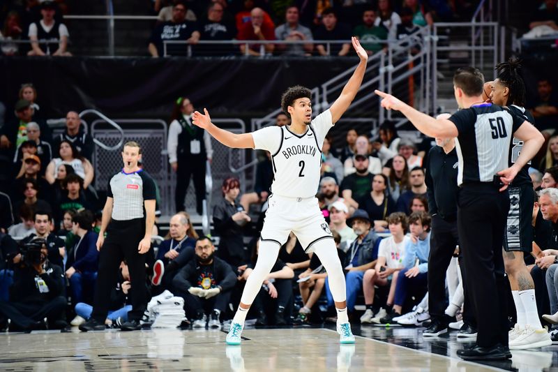 AUSTIN, TX - MARCH 17: Cameron Johnson #2 of the Brooklyn Nets plays defense during the game against the San Antonio Spurs on March 17, 2024 at the Moody Center in Austin, Texas. NOTE TO USER: User expressly acknowledges and agrees that, by downloading and or using this photograph, user is consenting to the terms and conditions of the Getty Images License Agreement. Mandatory Copyright Notice: Copyright 2024 NBAE (Photos by Michael Gonzales/NBAE via Getty Images)