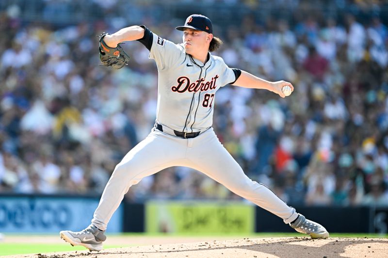 Sep 2, 2024; San Diego, California, USA; Detroit Tigers  pitcher Tyler Holton (87) pitches during the second inning against the San Diego Padres at Petco Park. Mandatory Credit: Denis Poroy-USA TODAY Sports