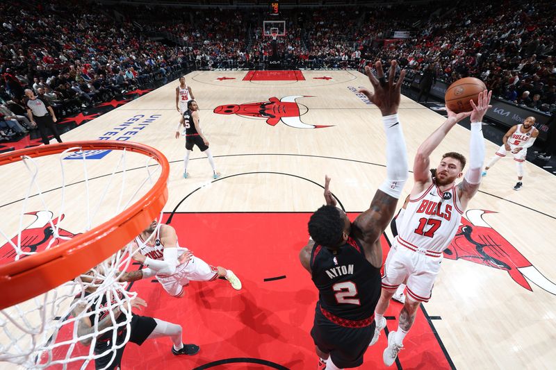 CHICAGO, IL - MARCH 18:  Onuralp Bitim #17 of the Chicago Bulls shoots the ball during the game against the Portland Trail Blazers on March 18, 2024 at United Center in Chicago, Illinois. NOTE TO USER: User expressly acknowledges and agrees that, by downloading and or using this photograph, User is consenting to the terms and conditions of the Getty Images License Agreement. Mandatory Copyright Notice: Copyright 2024 NBAE (Photo by Jeff Haynes/NBAE via Getty Images)