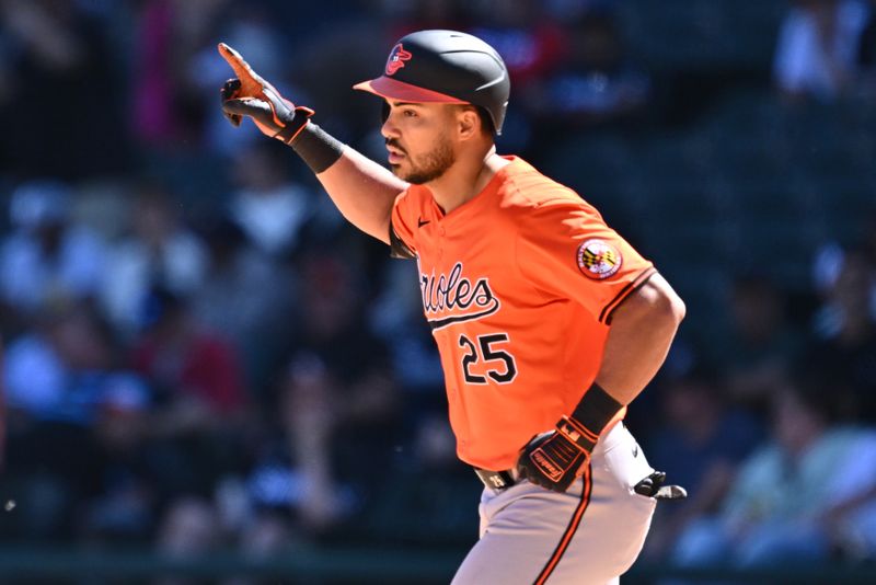 May 25, 2024; Chicago, Illinois, USA;  Baltimore Orioles outfielder Anthony Santander (25) rounds the bases after hitting a two-run home run in the eighth inning against the Chicago White Sox at Guaranteed Rate Field. Mandatory Credit: Jamie Sabau-USA TODAY Sports