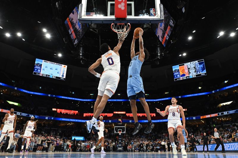 MEMPHIS, TN - FEBRUARY 25: Jaylen Wells #0 of the Memphis Grizzlies dunks the ball during the game against the Phoenix Suns on February 25, 2025 at FedExForum in Memphis, Tennessee. NOTE TO USER: User expressly acknowledges and agrees that, by downloading and or using this photograph, User is consenting to the terms and conditions of the Getty Images License Agreement. Mandatory Copyright Notice: Copyright 2025 NBAE(Photo by Grant Burke/NBAE via Getty Images)