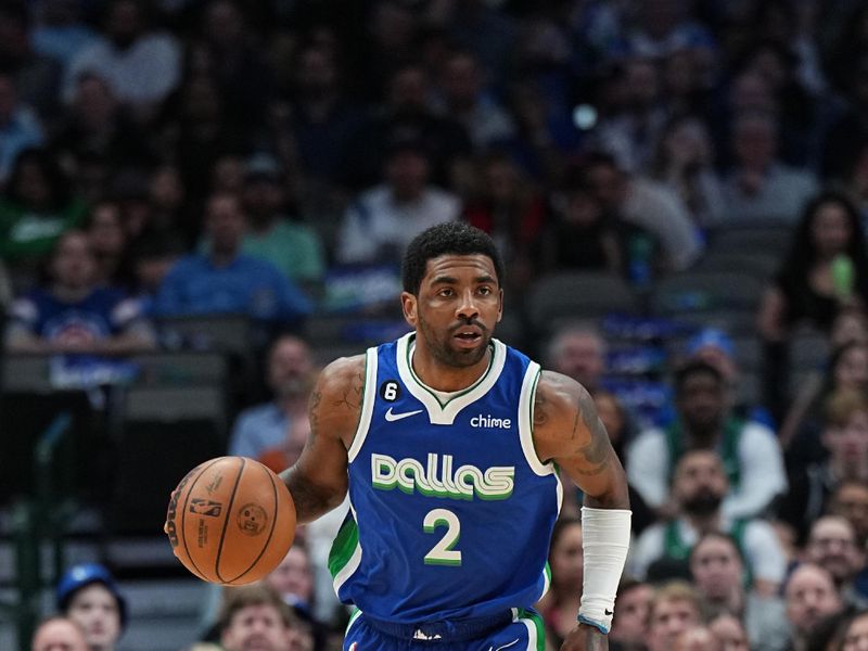 DALLAS, TX - FEBRUARY 28: Kyrie Irving #2 of the Dallas Mavericks dribbles the ball during the game against the Indiana Pacers on February 28, 2023 at the American Airlines Center in Dallas, Texas. NOTE TO USER: User expressly acknowledges and agrees that, by downloading and or using this photograph, User is consenting to the terms and conditions of the Getty Images License Agreement. Mandatory Copyright Notice: Copyright 2023 NBAE (Photo by Glenn James/NBAE via Getty Images)