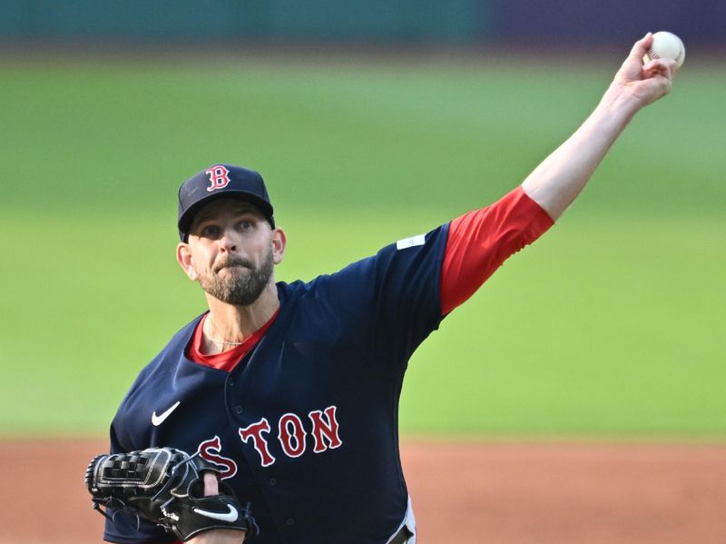 Jun 6, 2023; Cleveland, Ohio, USA; Boston Red Sox starting pitcher James Paxton (65) throws a pitch during the first inning against the Cleveland Guardians at Progressive Field. Mandatory Credit: Ken Blaze-USA TODAY Sports