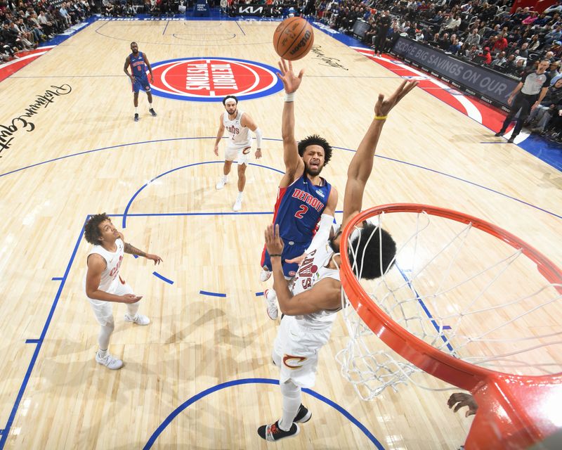 DETROIT, MI - FEBRUARY 5: Cade Cunningham #2 of the Detroit Pistons shoots the ball during the game against the Cleveland Cavaliers on February 5, 2025 at Little Caesars Arena in Detroit, Michigan. NOTE TO USER: User expressly acknowledges and agrees that, by downloading and/or using this photograph, User is consenting to the terms and conditions of the Getty Images License Agreement. Mandatory Copyright Notice: Copyright 2025 NBAE (Photo by Chris Schwegler/NBAE via Getty Images)