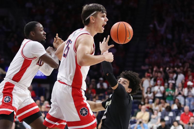 Feb 18, 2023; Tucson, Arizona, USA; Arizona Wildcats guard Kerr Kriisa (25) after a forced turnover during the first half at McKale Center. Mandatory Credit: Zachary BonDurant-USA TODAY Sports