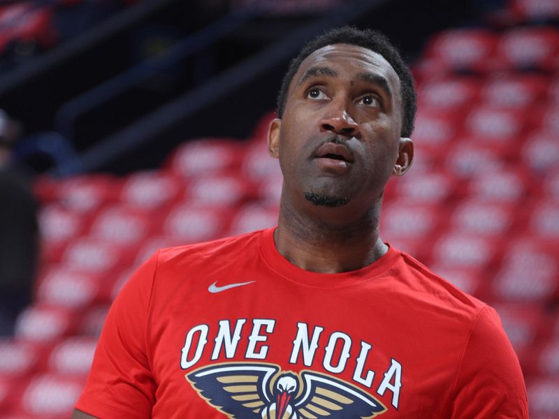 NEW ORLEANS, LA - APRIL 27: Assistant Coach Darnell<p><br/></p>Lazare of the New Orleans Pelicans looks on before the game during Round 1 Game 3 of the 2024 NBA Playoffs against the Oklahoma City Thunder on April 27, 2024 at the Smoothie King Center in New Orleans, Louisiana. NOTE TO USER: User expressly acknowledges and agrees that, by downloading and or using this Photograph, user is consenting to the terms and conditions of the Getty Images License Agreement. Mandatory Copyright Notice: Copyright 2024 NBAE (Photo by Layne Murdoch Jr./NBAE via Getty Images)