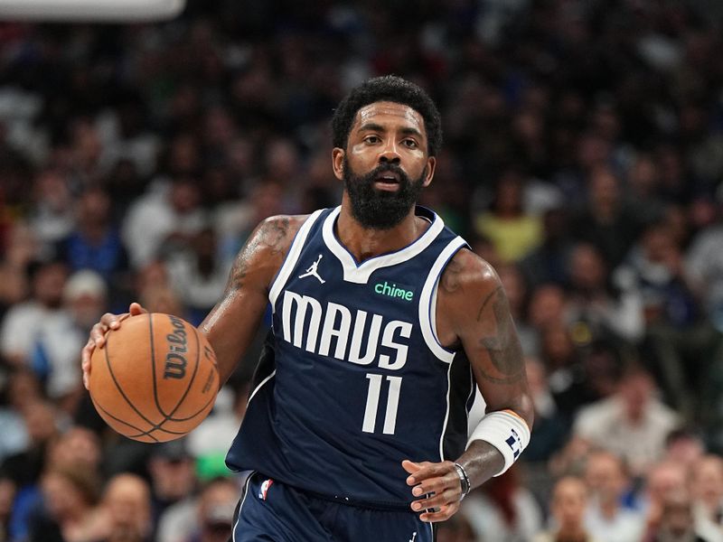 DALLAS, TX - OCTOBER 31: Kyrie Irving #11 of the Dallas Mavericks dribbles the ball during the game against the Houston Rockets on October 31, 2024 at American Airlines Center in Dallas, Texas. NOTE TO USER: User expressly acknowledges and agrees that, by downloading and or using this photograph, User is consenting to the terms and conditions of the Getty Images License Agreement. Mandatory Copyright Notice: Copyright 2024 NBAE (Photo by Glenn James/NBAE via Getty Images)