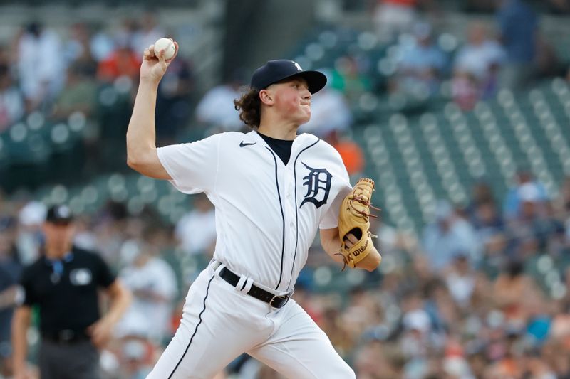 Aug 4, 2023; Detroit, Michigan, USA;  Detroit Tigers starting pitcher Reese Olson (45) pitches in the first inning against the Tampa Bay Rays at Comerica Park. Mandatory Credit: Rick Osentoski-USA TODAY Sports