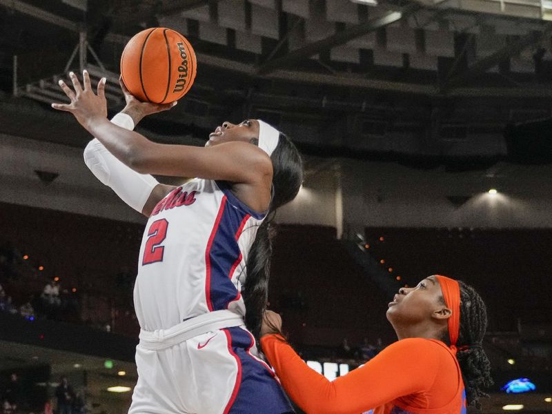 Mar 8, 2024; Greensville, SC, USA; Ole Miss Rebels guard Marquesha Davis (2) goes up for a shot against the Florida Gators during the first half at Bon Secours Wellness Arena. Mandatory Credit: Jim Dedmon-USA TODAY Sports