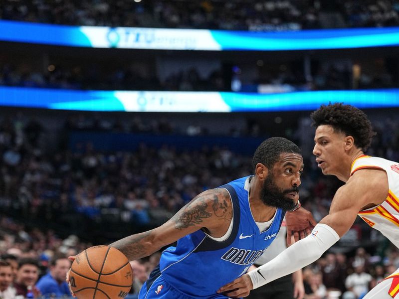 DALLAS, TX - APRIL 4: Kyrie Irving #11 of the Dallas Mavericks goes to the basket during the game  on April 4, 2024 at the American Airlines Center in Dallas, Texas. NOTE TO USER: User expressly acknowledges and agrees that, by downloading and or using this photograph, User is consenting to the terms and conditions of the Getty Images License Agreement. Mandatory Copyright Notice: Copyright 2024 NBAE (Photo by Glenn James/NBAE via Getty Images)