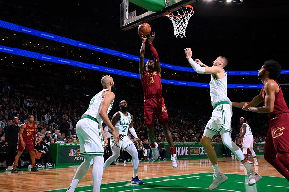 BOSTON, MA - DECEMBER 14: Caris LeVert #3 of the Cleveland Cavaliers shoots the ball during the game against the Boston Celtics on December 14, 2023 at the TD Garden in Boston, Massachusetts. NOTE TO USER: User expressly acknowledges and agrees that, by downloading and or using this photograph, User is consenting to the terms and conditions of the Getty Images License Agreement. Mandatory Copyright Notice: Copyright 2023 NBAE  (Photo by Brian Babineau/NBAE via Getty Images)