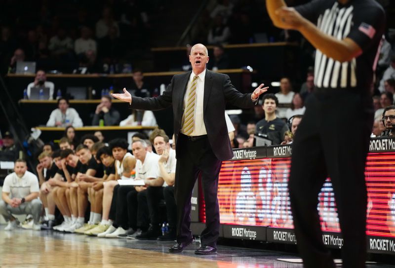 Feb 23, 2023; Boulder, Colorado, USA; Colorado Buffaloes head coach Tad Boyle reacts to a foul in the second half against the USC Trojans at the CU Events Center. Mandatory Credit: Ron Chenoy-USA TODAY Sports