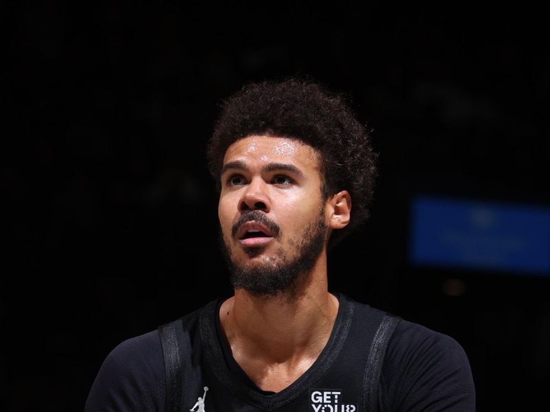 BROOKLYN, NY - NOVEMBER 19: Cameron Johnson #2 of the Brooklyn Nets shoots a free throw during the game against the Charlotte Hornets during an Emirates NBA Cup game on November 19, 2024 at Barclays Center in Brooklyn, New York. NOTE TO USER: User expressly acknowledges and agrees that, by downloading and or using this Photograph, user is consenting to the terms and conditions of the Getty Images License Agreement. Mandatory Copyright Notice: Copyright 2024 NBAE (Photo by Nathaniel S. Butler/NBAE via Getty Images)