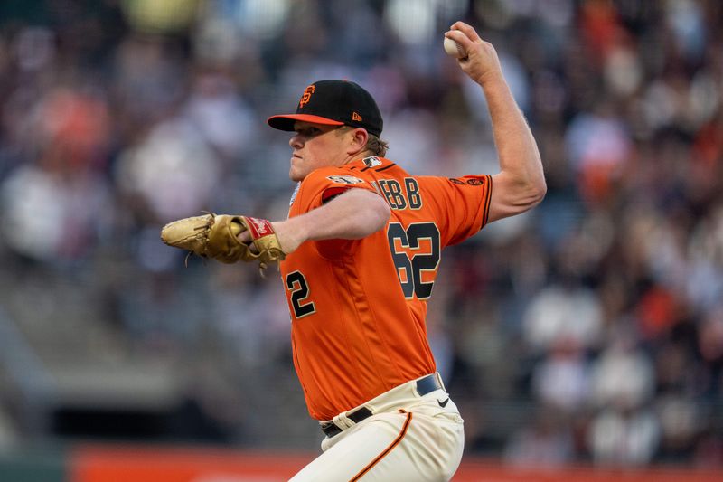 Jun 2, 2023; San Francisco, California, USA; San Francisco Giants starting pitcher Logan Webb (62) delivers a pitch against the Baltimore Orioles during the first inning at Oracle Park. Mandatory Credit: Neville E. Guard-USA TODAY Sports