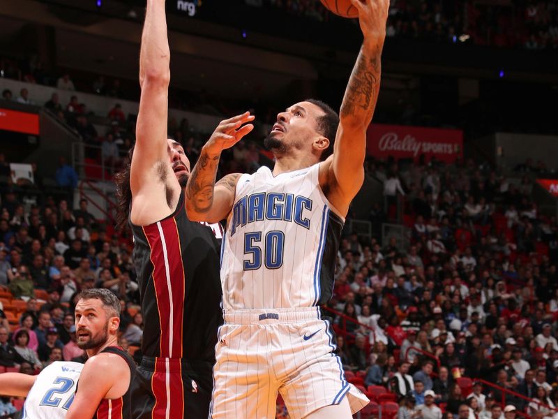 MIAMI, FL - FEBRUARY 6: Cole Anthony #50 of the Orlando Magic shoots the ball during the game against the Miami Heat  on February 6, 2024 at Kaseya Center in Miami, Florida. NOTE TO USER: User expressly acknowledges and agrees that, by downloading and or using this Photograph, user is consenting to the terms and conditions of the Getty Images License Agreement. Mandatory Copyright Notice: Copyright 2024 NBAE (Photo by Issac Baldizon/NBAE via Getty Images)