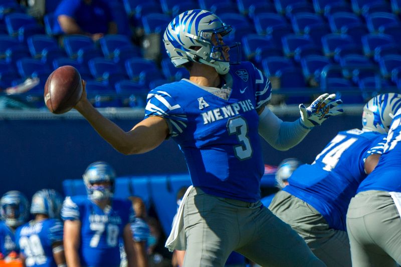 Nov 7, 2020; Memphis, Tennessee, USA; Memphis Tigers quarterback Brady White (3) passes the ball during the first half against the South Florida Bulls  at Liberty Bowl Memorial Stadium. Mandatory Credit: Justin Ford-USA TODAY Sports