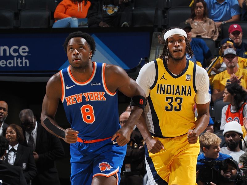 INDIANAPOLIS, IN - NOVEMBER 10:  OG Anunoby #8 of the New York Knicks during the game against the Indiana Pacers during a regular season game on November 10, 2024 at Gainbridge Fieldhouse in Indianapolis, Indiana. NOTE TO USER: User expressly acknowledges and agrees that, by downloading and or using this Photograph, user is consenting to the terms and conditions of the Getty Images License Agreement. Mandatory Copyright Notice: Copyright 2024 NBAE (Photo by Ron Hoskins/NBAE via Getty Images)