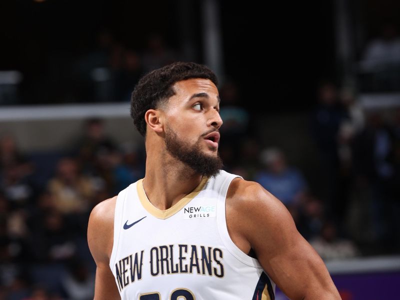 MEMPHIS, TN - NOVEMBER 29: Jeremiah Robinson-Earl #50 of the New Orleans Pelicans looks on during the game against the Memphis Grizzlies during the Emirates NBA Cup game on November 29, 2024 at FedExForum in Memphis, Tennessee. NOTE TO USER: User expressly acknowledges and agrees that, by downloading and or using this photograph, User is consenting to the terms and conditions of the Getty Images License Agreement. Mandatory Copyright Notice: Copyright 2024 NBAE (Photo by Joe Murphy/NBAE via Getty Images)