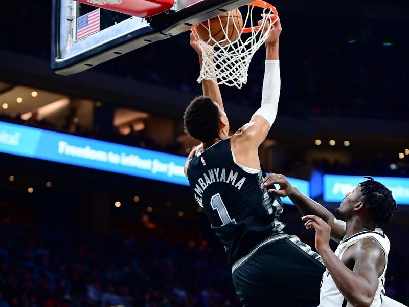 AUSTIN, TX - MARCH 17: Victor Wembanyama #1 of the San Antonio Spurs dunks the ball during the game against the Brooklyn Nets on March 17, 2024 at the Moody Center in Austin, Texas. NOTE TO USER: User expressly acknowledges and agrees that, by downloading and or using this photograph, user is consenting to the terms and conditions of the Getty Images License Agreement. Mandatory Copyright Notice: Copyright 2024 NBAE (Photos by Michael Gonzales/NBAE via Getty Images)