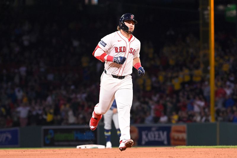 May 15, 2024; Boston, Massachusetts, USA;  Boston Red Sox right fielder Wilyer Abreu (52) runs the bases after hitting a home run against the Tampa Bay Rays during the fourth inning at Fenway Park. Mandatory Credit: Eric Canha-USA TODAY Sports