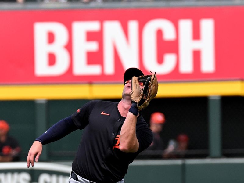 Mar 5, 2024; North Port, Florida, USA; Detroit Tigers second baseman Colt Keith (33) catches a fly ball in the second inning of the spring training game against the Atlanta Braves at CoolToday Park. Mandatory Credit: Jonathan Dyer-USA TODAY Sports