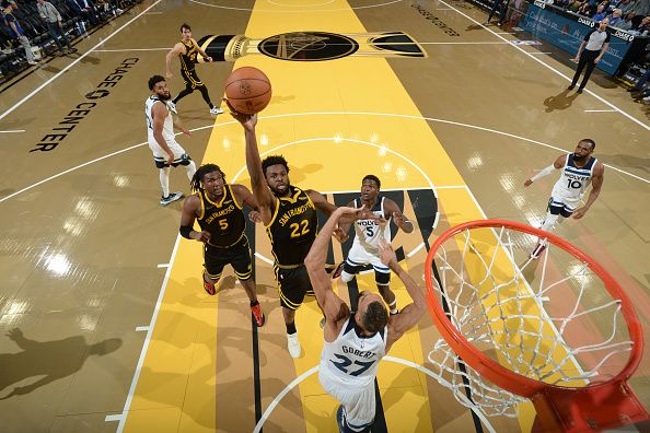 SAN FRANCISCO, CA - NOVEMBER 14: Andrew Wiggins #22 of the Golden State Warriors drives to the basket during the game against the Minnesota Timberwolves during the In-Season Tournament on November 14, 2023 at Chase Center in San Francisco, California. NOTE TO USER: User expressly acknowledges and agrees that, by downloading and or using this photograph, user is consenting to the terms and conditions of Getty Images License Agreement. Mandatory Copyright Notice: Copyright 2023 NBAE (Photo by Noah Graham/NBAE via Getty Images)