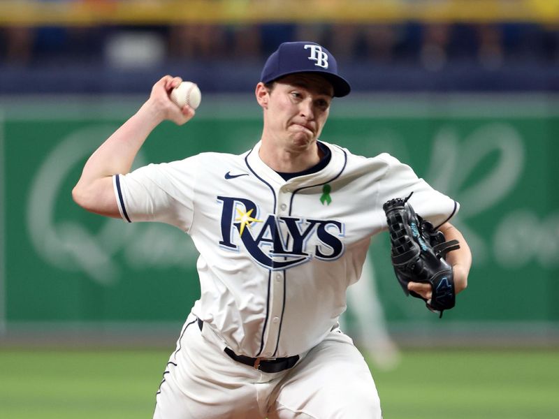 May 30, 2024; St. Petersburg, Florida, USA; Tampa Bay Rays relief pitcher Kevin Kelly (49) throws a pitch against the Oakland Athletics during the eighth inning at Tropicana Field. Mandatory Credit: Kim Klement Neitzel-USA TODAY Sports