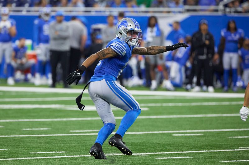 Detroit Lions cornerback Chase Lucas (27) pursues a play against the Jasksonville Jaguars during an NFL pre-season football game, Saturday, Aug. 19, 2023, in Detroit. (AP Photo/Rick Osentoski)