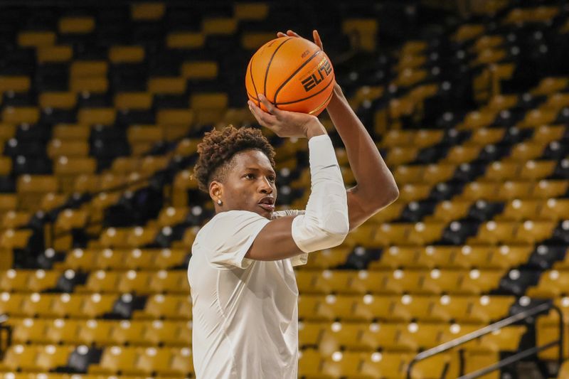 Jan 25, 2023; Orlando, Florida, USA; UCF Knights center Thierno Sylla (22) warms up before the game against the Houston Cougars at Addition Financial Arena. Mandatory Credit: Mike Watters-USA TODAY Sports