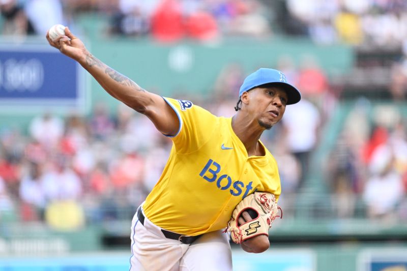 Sep 13, 2025; Boston, Massachusetts, USA; Boston Red Sox starting pitcher Brayan Bello (66) pitches against the New York Yankees during the first inning at Fenway Park. Mandatory Credit: Eric Canha-Imagn Images