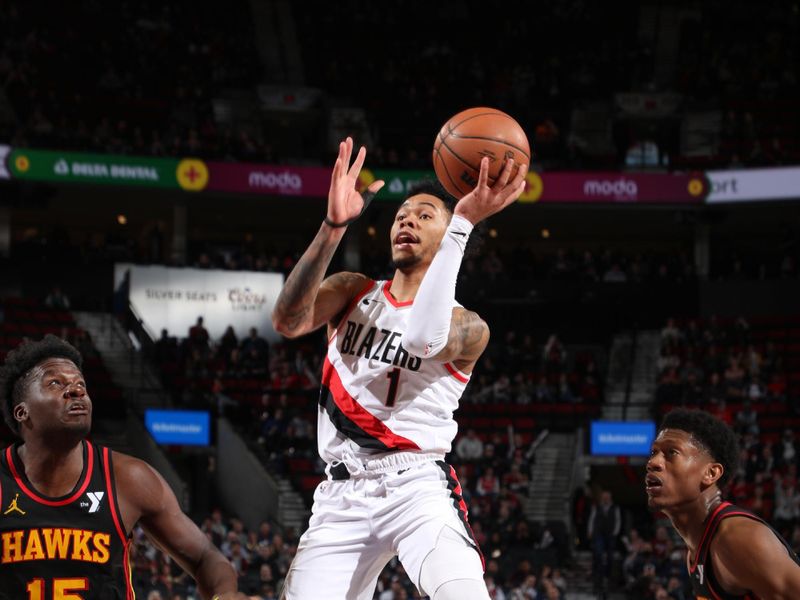 PORTLAND, OR - MARCH 13:  Anfernee Simons #1 of the Portland Trail Blazers goes to the basket during the game on March 13, 2024 at the Moda Center Arena in Portland, Oregon. NOTE TO USER: User expressly acknowledges and agrees that, by downloading and or using this photograph, user is consenting to the terms and conditions of the Getty Images License Agreement. Mandatory Copyright Notice: Copyright 2024 NBAE (Photo by Cameron Browne/NBAE via Getty Images)