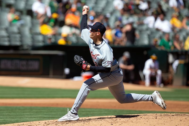 Sep 8, 2024; Oakland, California, USA; Detroit Tigers pitcher Ty Madden (36) delivers a pitch against the Oakland Athletics during the third inning at Oakland-Alameda County Coliseum. Mandatory Credit: D. Ross Cameron-Imagn Images