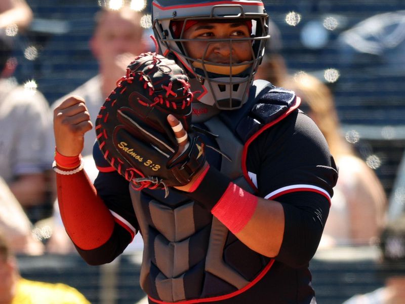 Feb 26, 2024; Tampa, Florida, USA;  Minnesota Twins catcher Jair Camargo (85) during the first inning against the New York Yankees at George M. Steinbrenner Field. Mandatory Credit: Kim Klement Neitzel-USA TODAY Sports