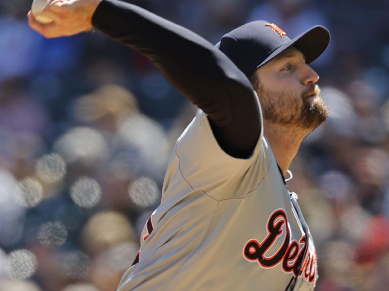 Apr 21, 2024; Minneapolis, Minnesota, USA; Detroit Tigers starting pitcher Casey Mize (12) throws to the Minnesota Twins in the first inning at Target Field. Mandatory Credit: Bruce Kluckhohn-USA TODAY Sports