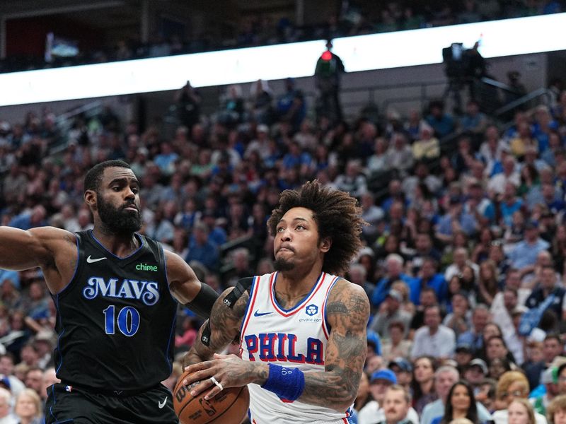 DALLAS, TX - MARCH 3: Kelly Oubre Jr. #9 of the Philadelphia 76ers drives to the basket during the game against the Dallas Mavericks on March 3, 2024 at the American Airlines Center in Dallas, Texas. NOTE TO USER: User expressly acknowledges and agrees that, by downloading and or using this photograph, User is consenting to the terms and conditions of the Getty Images License Agreement. Mandatory Copyright Notice: Copyright 2024 NBAE (Photo by Glenn James/NBAE via Getty Images)